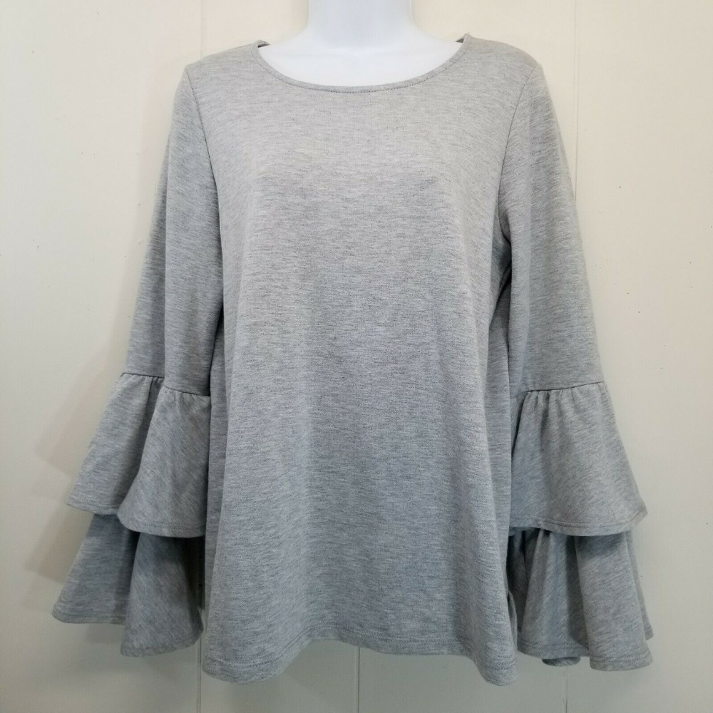 Anthropologie Pleione S Gray Top Bell Sleeves